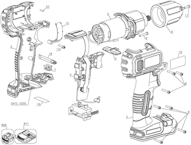 Part Location Diagram of 90622548 DeWALT HOUSING SET